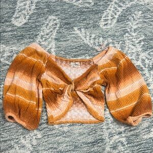 Urban Outfitters Brown and Orange Ribbed Crop Blouse